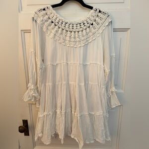 Free People White Crochet Boho Tunic